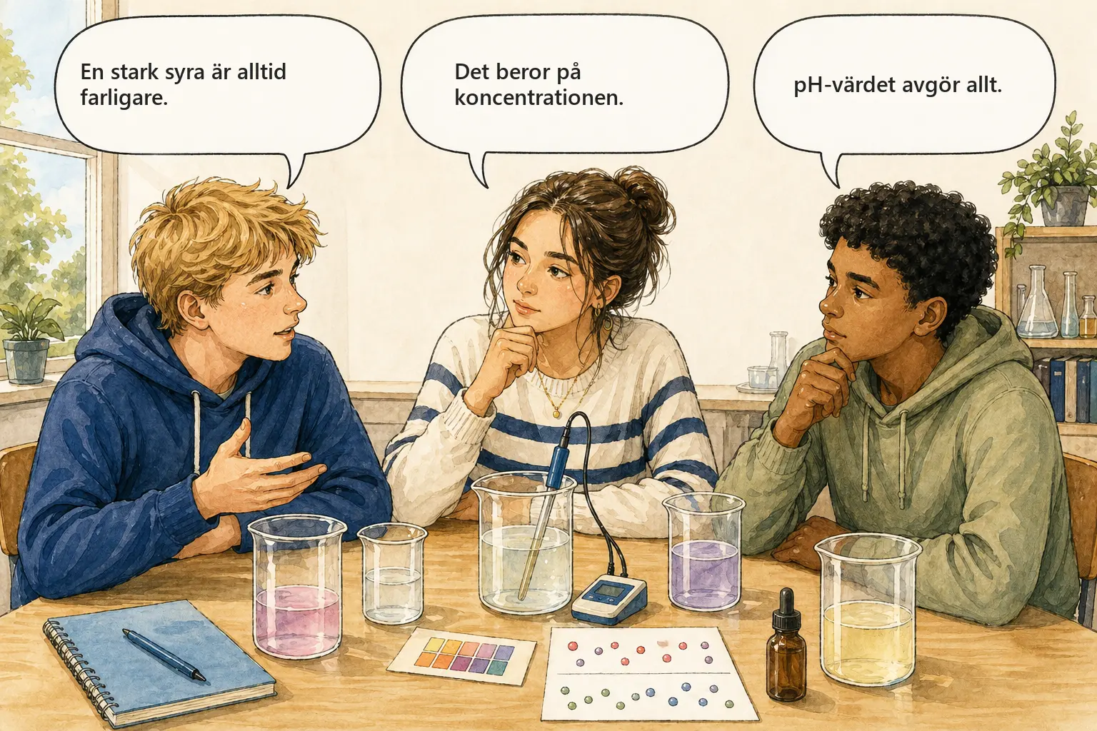 Concept cartoon till 2.4 Koncentration, styrka och pH-värde