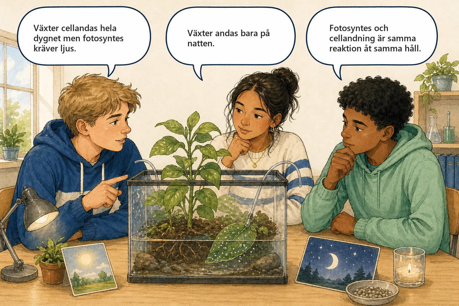 Concept cartoon till 4.1 Cellandning och fotosyntes