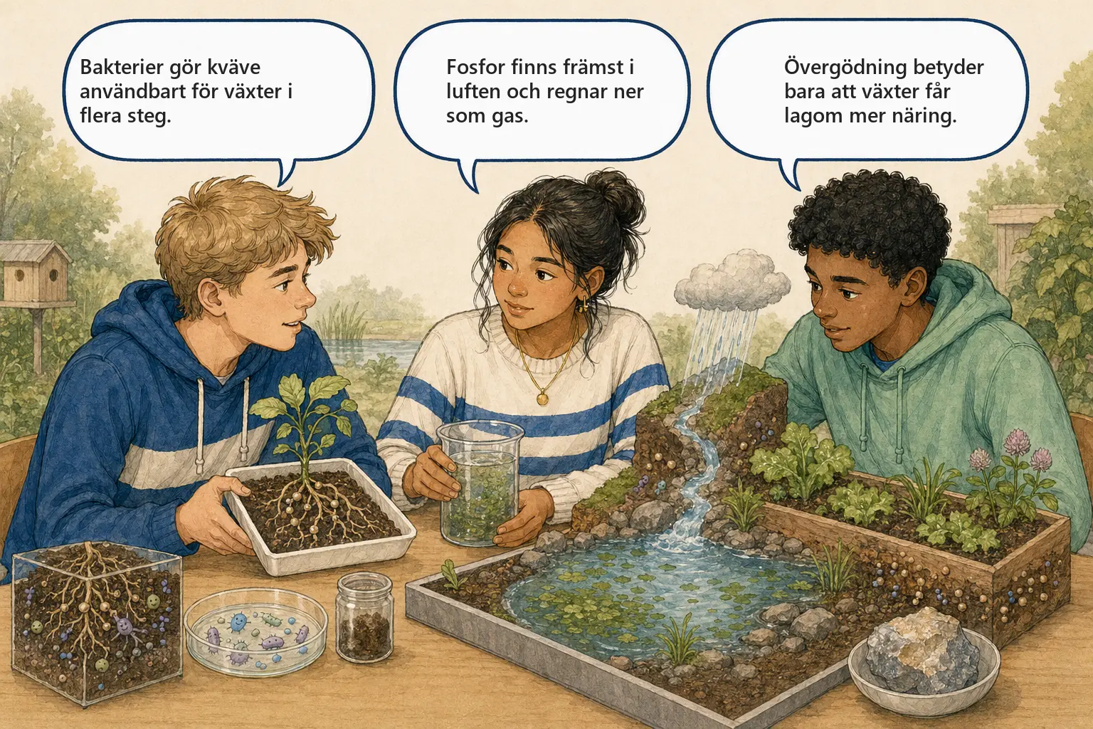 Concept cartoon till 4.6 Kvävets och fosforns kretslopp