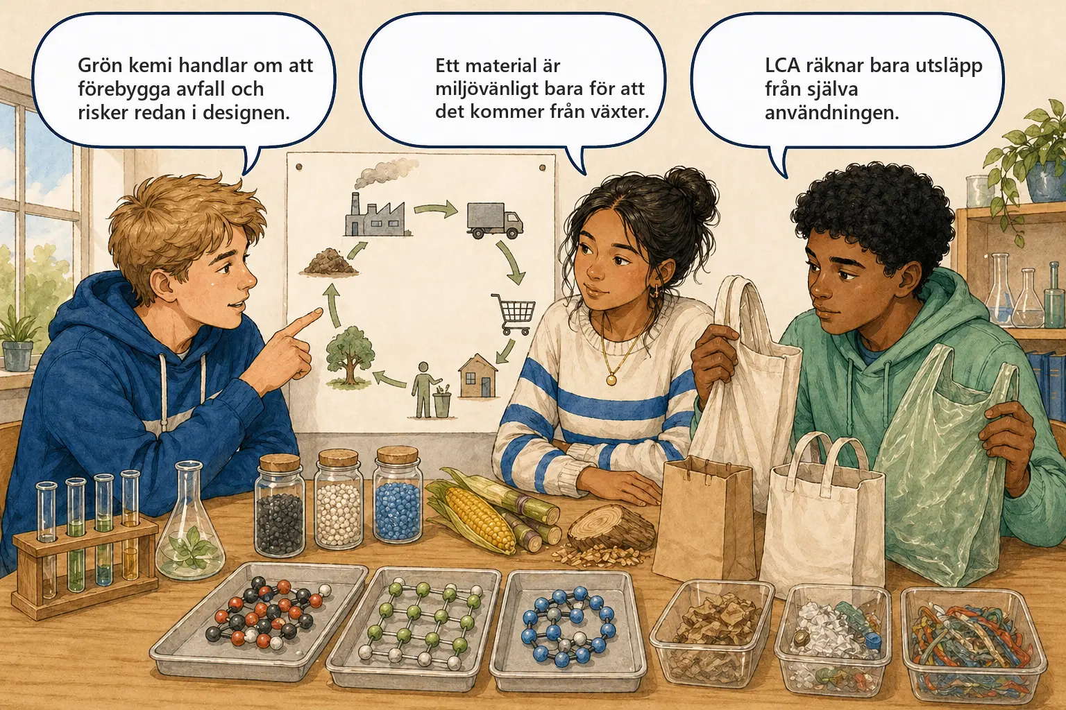 Concept cartoon till 6.4 Miljövänligare kemi